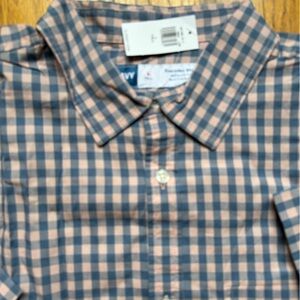 Old Navy Men's Casual Blue and Pink Plaid Shirt